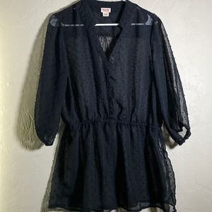 Sheer Mossimo Black Polka dot secretary top